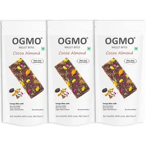 OGMO Cocoa Almond Wholegrain Millet Energy Bites | 3 X 30g | Refined Sugar Free