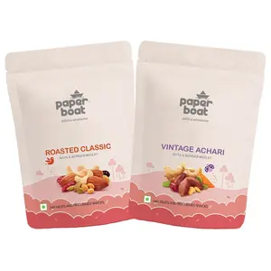 Paper Boat Healthy Trail Mix Combo: Classic Roasted + Vintage Achari - Nuts Seeds & Berries Medley Almonds I Cashews I Mix Seeds I Coconut I Mango Pouch (2 x 100 g)