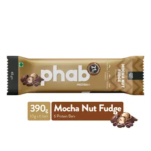 Phab Protein Bars with 21g Protein No Preservatives No Artificial Sweeteners Zero Trans Fats Goodness of Honey | Pack of 6 x 65g Bars | Mocha Nut Fudge