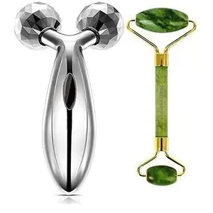 RUDRESHWAR 3D Manual Roller Face Body Massager With Jade Stone Smooth Facial Roller Massager for Face Eye Neck Foot Massage - Multi Color