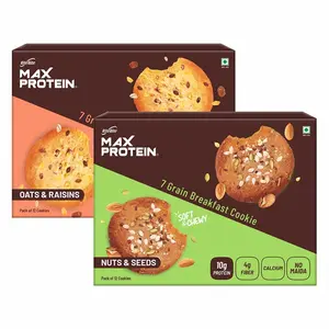 RiteBite Max Protein 7 Grain Breakfast Cookies - Nuts & Seeds 660 g - Pack of 12 ( 55g x 12 ) + Oats & Raisins 660 g - Pack of 12 ( 55g x 12 ) Combo . Protein | Fiber | Calcium | No Maida | GMO Free | No Preservatives