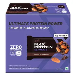 RiteBite Max Protein Ultimate Choco Almond 30g Protein Bar [Pack of 6] Protein Blend Fiber Vitamins & MineralsNo Preservatives 100% Veg No Added Sugar For Energy Fitness & Immunity - 600g