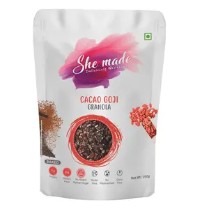 She Made Foods Granola Cereals - Healthy Cacao Goji Granola - 100% Oats Nuts & Seeds - Gluten-Free & Vegetarian Snack - Fibre & Protein Dense Granola for Breakfast (250 gms)
