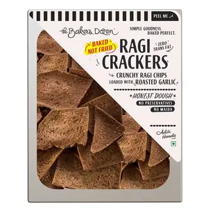 The Baker's Dozen Hand Made & Fresh Ragi Crackers Baked Not Fried Crunchy Ragi Chips Loaded with Roasted Garlic (Preservative-free & No Maida) Pack of 1