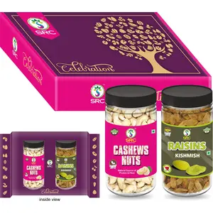 SRC Creations Celebration Kaju Kishmish Festive Gift Box 500g | Cashews (250g) Raisins (250g)
