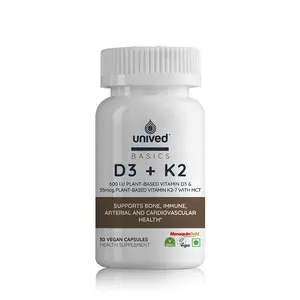 Unived Basics D3+K2 (MK-7) | Vegan Vitamin D3 600 IU & Vitamin K2-7 (MenaquinGold) 55mcg | Immunity Heart Muscle & Bone Health | Plant-Based & Natural | 30 Vegan Capsules