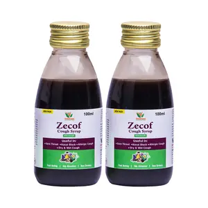 Vaddmaan Zecof Pure Herbal & Natural Ayurvedic Cough Syrup With Tulsi Saunth Yashthimadhu Karkasingi Somlata Kaantakari Neelgiri & Peppermint - Cough Syrup- 100ML (Pack of 2)