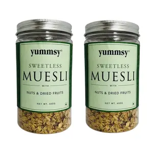 Yummsy Sweetless Muesli | No Added Sugar Sugar Free & Gluten Free | 24% Almonds Raisin & Seeds. ( Pack of 2 - 400gms + 400gms )