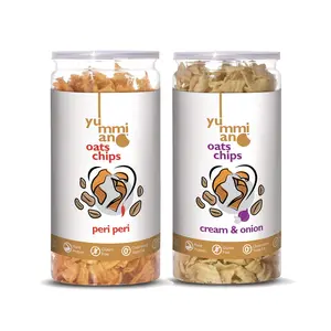 Yummiano Oats Chips - Authentic Vacuum Cooked Oats Chips Zero Cholesterol Healthy Snacking with High Nutrient Content No Added Preservatives - Pack of 2 - 140g Each (Cream & Onion + Peri Peri)