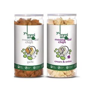Yummiano Moong Dal Chips - Authentic Vacuum Cooked Lentil Chips No Cholesterol Healthy Snacking High Nutrient Content No Added Preservatives - Pack of 2 - 140g Each (Cream & Onion + Garlic)
