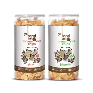 Yummiano Brown Rice Chips - Authentic Vacuum Cooked Brown Rice Chips Zero Cholesterol Healthy Snacking with High Nutrient Content No Added Preservatives - Pack of 2 - 140g Each (JalapeÃ±o + Pizza)