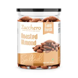 Zucchero Premium California Roasted Almond Lightly Salted 400g - Protein Rich| Oil-Free Roasting |Slow baked Nuts | Earthy Flavour | No Oil