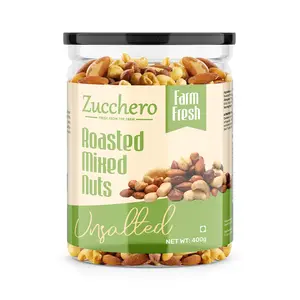 Zucchero Roasted Premium Mixed Nuts Unsalted 400g (California Almond Cashew Premium Peanuts Pistachio) | Oil-Free Roasting | No Oil | No Salt | Slow baked Nuts