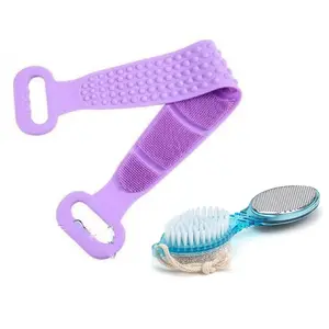 First Front Combo of Silicone Back Scrubber Bathing Belt with 4 in 1 Pedicure Foot Cleaning Brush Multicolor