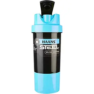 Haans Shake Me Steel Protein Shaker With Air Tight Compartment - 400 ML (Blue)