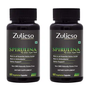 Zulicso Spirulina Green Superfood 500mg - 60 Veg Capsules (PACK OF 2)