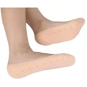 Smart shop Anti Crack Full Length Silicone Foot Protector Free Size Moisturizing Socks for Foot Care and Heel Cracks For Men And Women 1 Pair (Beige)