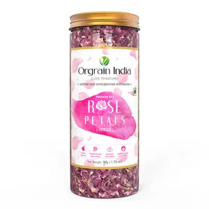 Orgrain India Pushkar Raj Pink Rose Petals 50g | Organically Grown Company-Owned Farmlands | Sun Dried Gulab Patti | Rose Tea