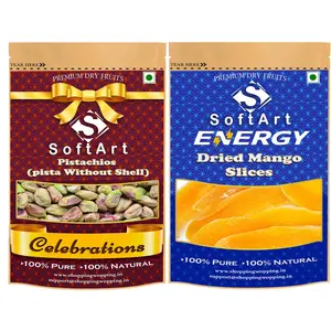 Soft Art Dry fruits combo of Pista Kernels Without Shell & Dried Mango Slice Unsweetened (100g Each) Vacuum Pack