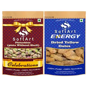 Soft Art Dry fruits combo of Pista Kernels Without Shell & Dried Yellow Dates (Khajoor) (100g Each) Vacuum Pack