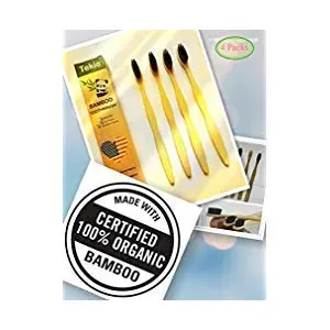 tektrade Tekie 4 Environmental Bamboo Toothbrushes 100% Natural Organic Biodegradable And Vegan Cost-Effective Soft Free Nylon Bristles Fibre Wooden Handle