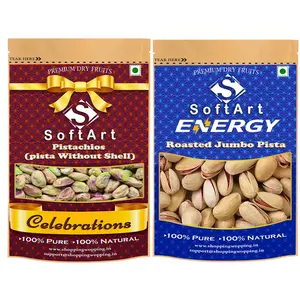 Soft Art Dry fruits combo of Pista Kernels Without Shell & Roasted Pista With Shell (250g Each) Vacuum Pack
