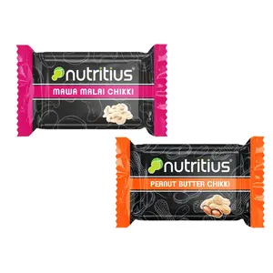 Nutritius Peanut Butter & Mawa Malai (Cashew) Premium Soft Chikki Combo Set (Family Pack Of 10)
