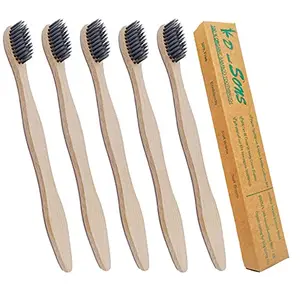 kd and sons toothbrush combo of 5 Charcoal-Infused Soft Bristles bamboo toothbrush for a healthier gum (biodegradable & BPA free)