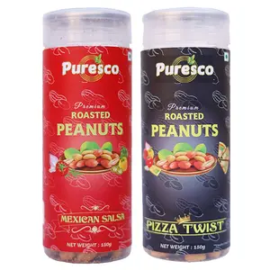 Puresco Premium Roasted Peanuts | Combo of Mexican Salsa & Pizza Twist | 150 gms + 150gms
