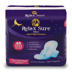 Relax Sure XXXL 320 Mm Ultra Clean Soft Thin Dry Cottony Sanitary Napkin Pad With Wing For Women Girl (40)