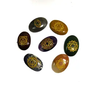 Saanwara Creations Crystal Products 7 Chakra Symbol Engraved Set Healing Gemstone for Crystal Healing