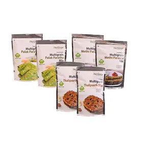Herbiage Ready to Cook Food Mix MultiGrain Paratha Combo: Palak + Methi + Thalipeeth : Pack of 2 Each ( 200Gms *6 )