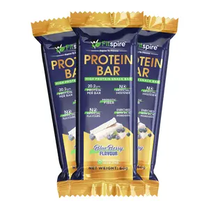 Fitspire Protein Bar (Pack of 3 Combo) - Blueberry Flavor 180 gm | with 20.5 gm Protein Each | No Artificial Sweetener & Flavor | Energy Snack Bar | Each Flavour - 60 gm