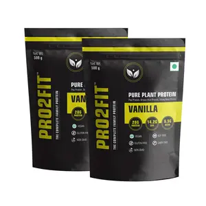 PRO2FIT Vegan Plant protein powder with Pea protein Brown Rice and Mungbean Protein (Non-GMO Gluten Free Vegan Friendly Non dairy soy free) for women men and family Vanilla (Combo pack)