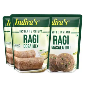 Indira Ragi Dosa & Idli Instant Mix Combo - Ragi Instant Dosa Mix (500g Pack of 2) & Ragi Masala Instant Idli Mix (400gPack of 1)