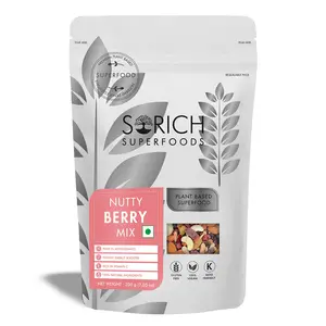 SORICHSUPERFOODS Healthy Nutty Berry Mix - 200 Gm - Roasted (Almond Cashew Pista soyanuts) Dehydrated (Cranberry Bluberry Strawberry) & Many More | Ready to Eat Snacks |Rich in Protein | Vegan