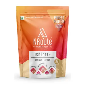 NRoute Isolate+ Whey Protein Powder 1lbs for Muscle Growth and Strength with Essential Nutrients|24g of Protein per 30g Serve Whey Isolate Vanilla 454g