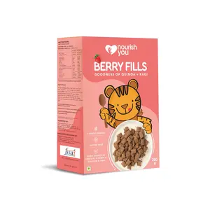 NOURISH YOU Strawberry Fills | Strawberry Filling | Goodness of Quinoa and Ragi (4 Millets Grains) | 0% Maida | Gluten Free | Anytime Snack | 250g