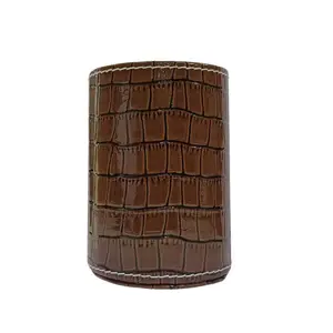 Premsons® Stylish Crocodile Print Round Leather Pen/ Pencil Desk Organizer for Home and Office - Brown