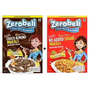 Zerobeli 100% Wholesome Combo - Crunchy No Added Sugar & Dark Chocolate Almond Muesli 500 gm Each( Pack of 2)