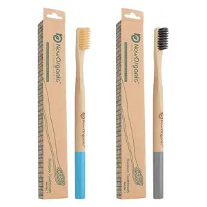 Now Organic Premium multicolour Natural Bamboo Toothbrush with Sensitive Gentle Soft Bristles Adult Pack of (2)