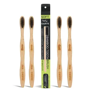 Mr. Carve Bamboo Toothbrush with Charcoal Infused Soft Bristles antibacterial and biodegradable - Adult (Pack of 8 Bamboo Toothbrush - Soft)