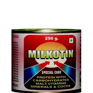 Milkotin protein with carbohydrates malt vitamins minerals and cocoa