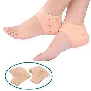 SpaceQ Innovation Anti Crack Silicon Gel Heel And Foot Protector Moisturizing Socks for Foot CarePain Relief And Heel Cracks for Men And Women (Beige Free Size) (1-pair)