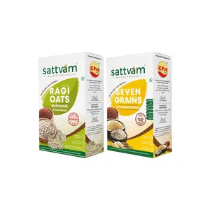 Sattvam Healthy Breakfast Combo Pack Ragi Oats Shatavari With Vidarikand & 7 Grains (Multigrain) Powder From The House Of K-PRA Foods- Pack of 2 Each Pack 200 gm (400gm)