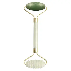 Allin Exporters Jade Roller Needle Facial Massager Himalayan Natural Stone Face & Body Massage Skin Care Beauty Tool for Neck Toning Firming & Serum Application (Green & White With needle)
