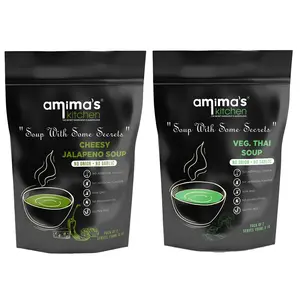 Amima's Kitchen Combo Of Cheesy Jalapeno + Veg. Thai Jain Soup (No Onion No Garlic) - 100 Grams (Pack of 2) | Instant Soup Mix Powder | Ready To Cook | No Artificial Flavour & Colour | Gluten Free | Non GMO | Healthy Soup