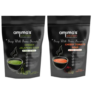 Amima's Kitchen Combo Of Cheesy Jalapeno + Cheesy Tomato Jain Soup (No Onion No Garlic) - 100 Grams (Pack of 2) | Instant Soup Mix Powder | Ready To Cook | No Artificial Flavour & Colour | Gluten Free | Non GMO | Healthy Soup