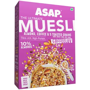 ASAP Wholegrain High Protein Breakfast Muesli flavour of Coffee 82% Almonds Raisins 5 Toasted Grains with Nuts Omega-3 & Rich in Fibre 420 Gm