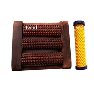 Iwud 3 Roller Foot Accupressure Tool Massager (Brown) with a Hand Acupuncture (Yellow)for Hand and Palm for Body Stress Acupressure and Pain Relief/ Foot massager /Massager 3 Roller ||wooden accupressure tools